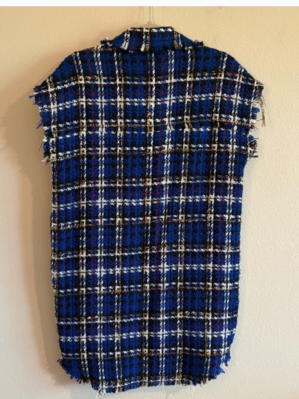 ZARA Blue Plaid Tweed Textured Sleeveless Button-Up dress, S - Picture 6 of 10